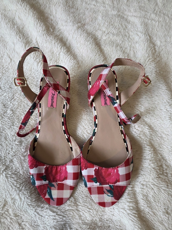 Betsey Johnson Shoes - Betsey Johnson Red Floral Gingham Athena Heels